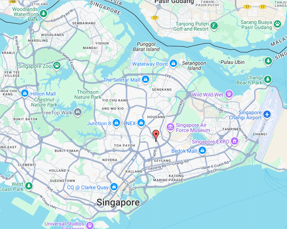 Map of Singapore with various markers and labels