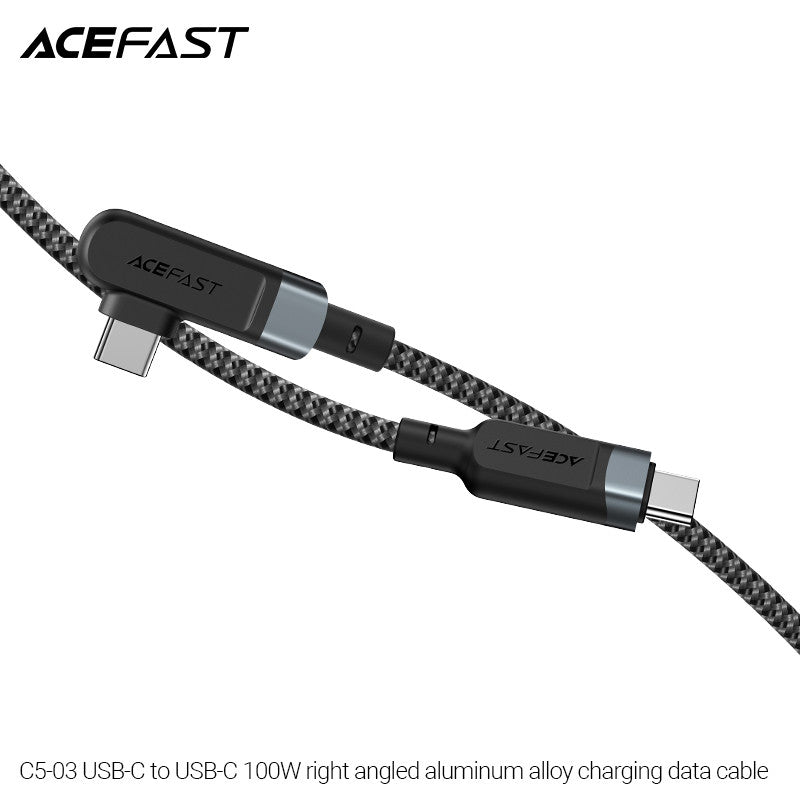 ACEFAST C5-03 USB-C to USB-C 100W Right Angled Aluminum Alloy Charging Data Cable (2m) - Black