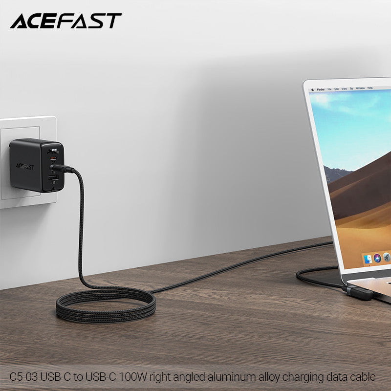 ACEFAST C5-03 USB-C to USB-C 100W Right Angled Aluminum Alloy Charging Data Cable (2m) - Black