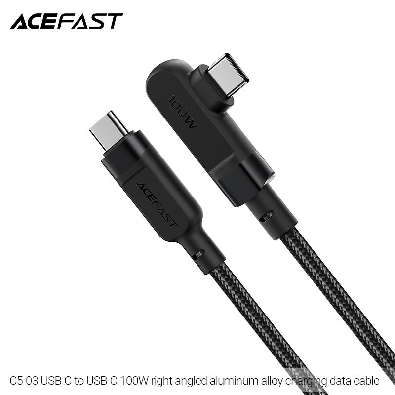 ACEFAST C5-03 USB-C to USB-C 100W Right Angled Aluminum Alloy Charging Data Cable (2m) - Black