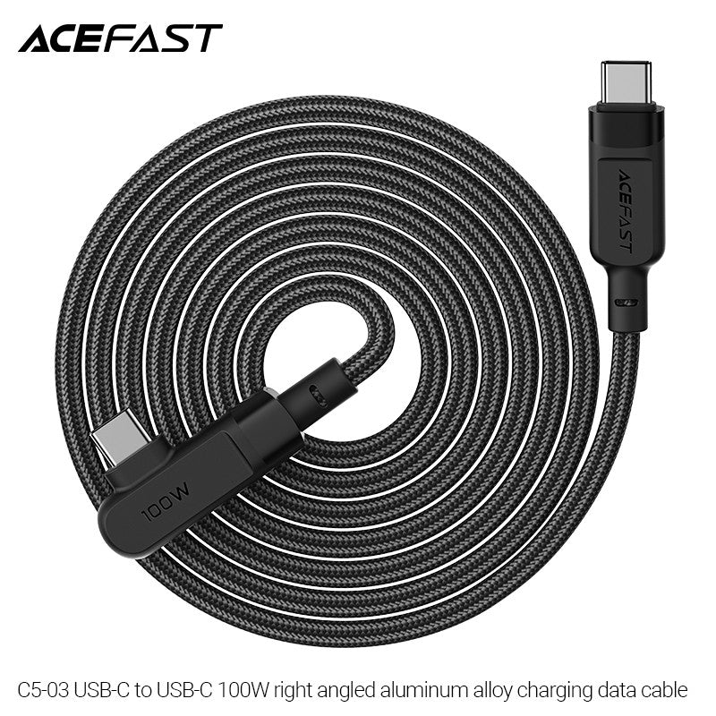 ACEFAST C5-03 USB-C to USB-C 100W Right Angled Aluminum Alloy Charging Data Cable (2m) - Black