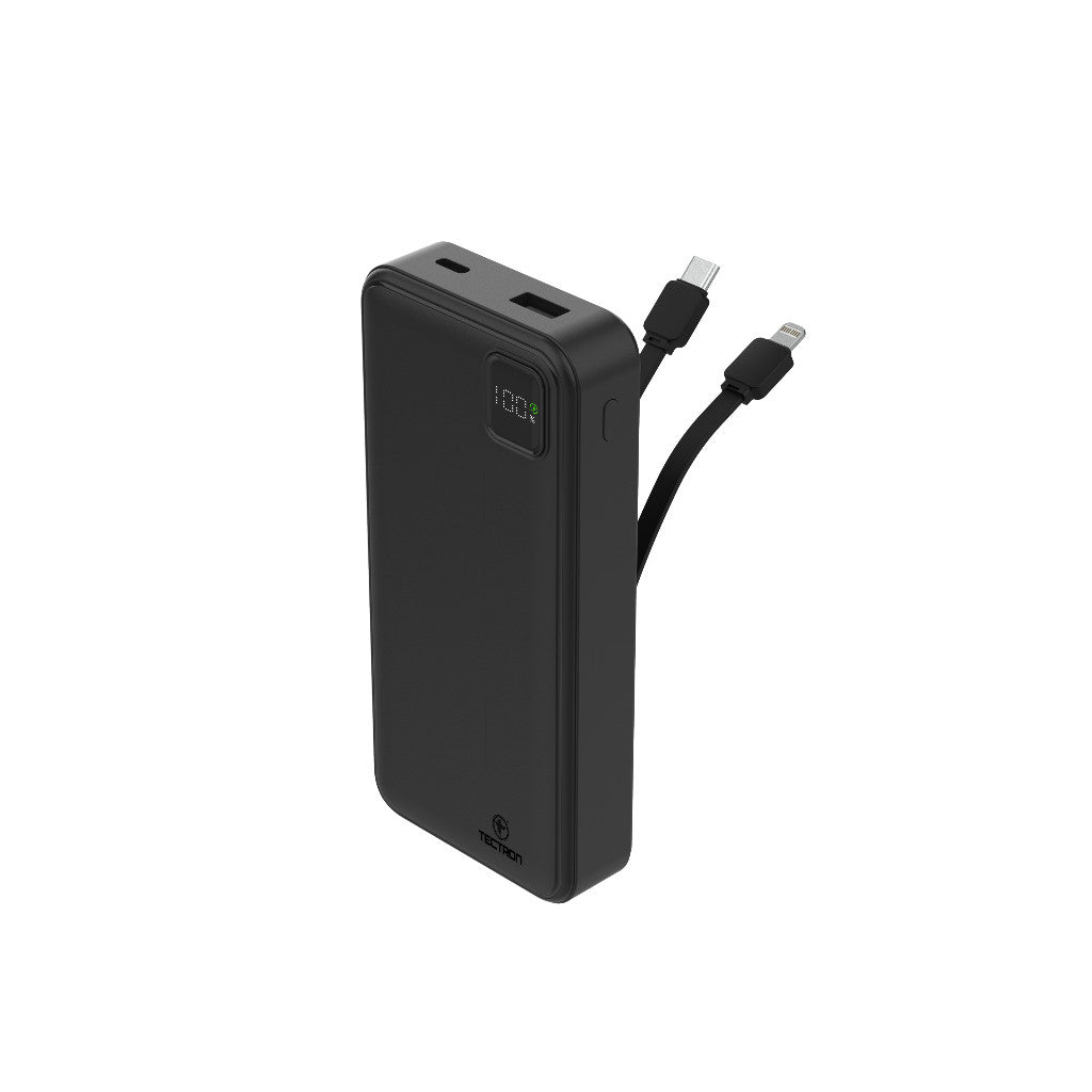 Tectron 20000mAH Fast Charge Power Bank with Built-in Cables