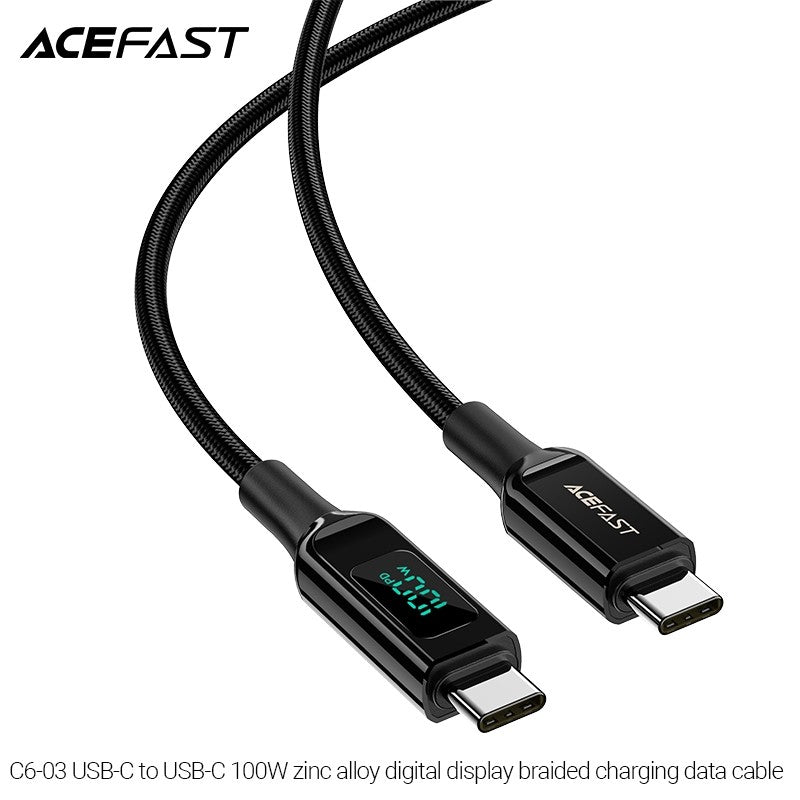 ACEFAST C6-03 USB-C to USB-C 100W Zinc Alloy Digital Display Braided Charging Data Cable (1.2m) - Black