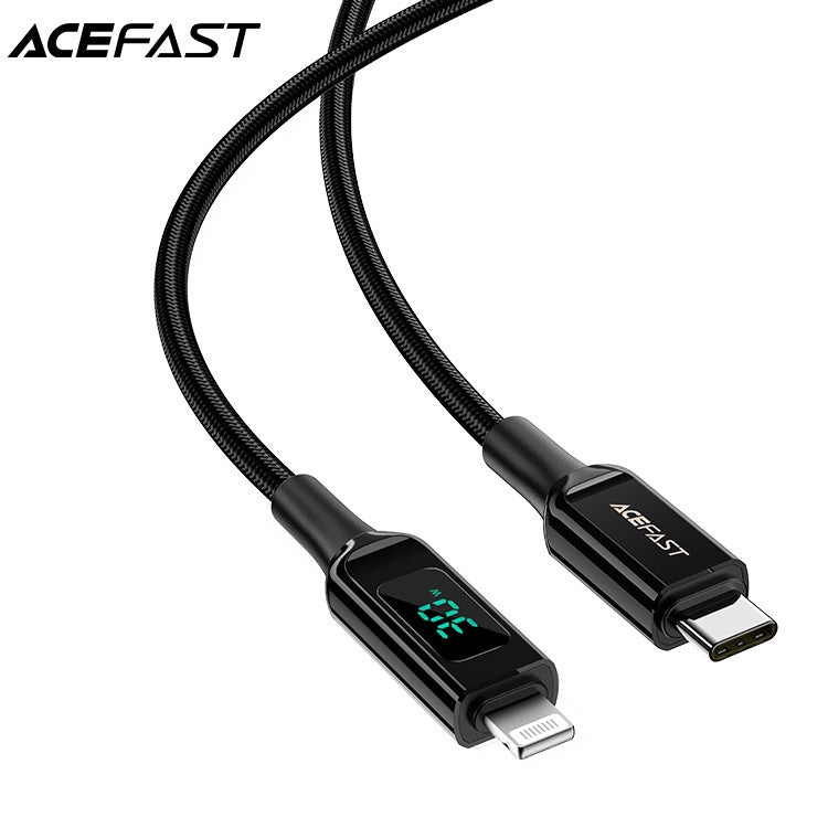 ACEFAST C6-01 USB-C to 30W Zinc Alloy Digital Display Braided Charging Data Cable (1.2m) - Black