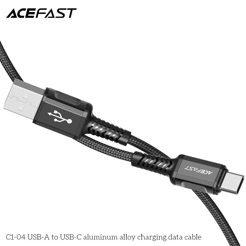 ACEFAST C1-04 USB-A to USB-C 3A Aluminum Alloy Charging Data Cable (1.2m) - Black