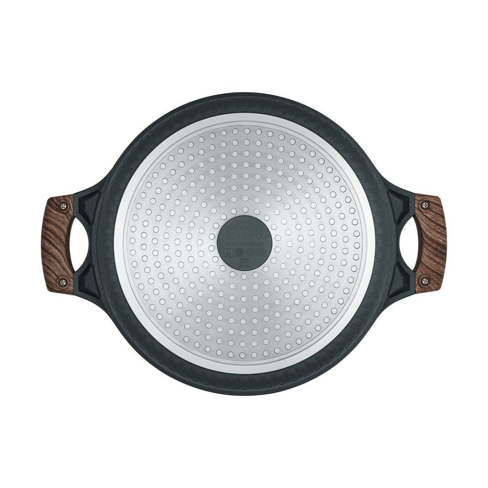 Resto Kitchenware 93906 Ran Black Shallow Pot With Lid Diameter=28CM H=7.9CM 4.1L