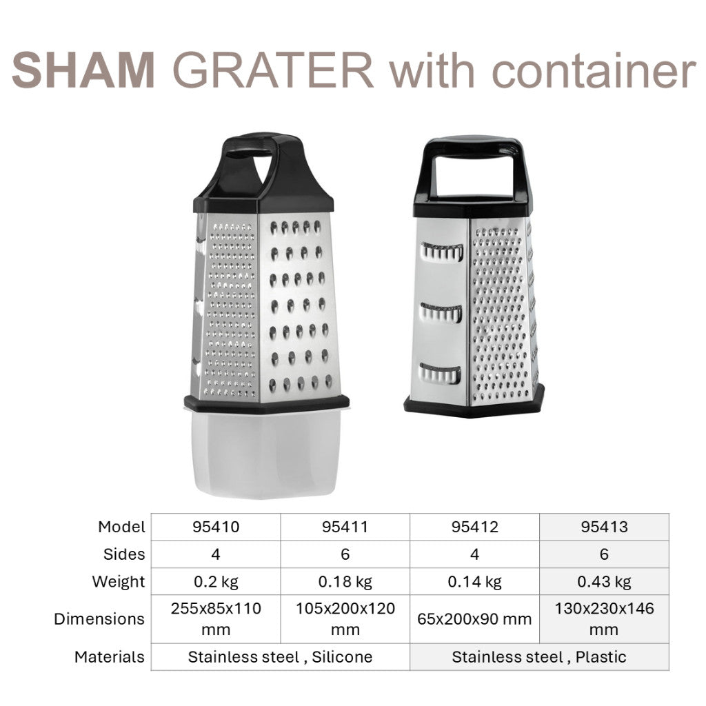 Resto Kitchenware Sham Grater, 4/6 sides with Containers