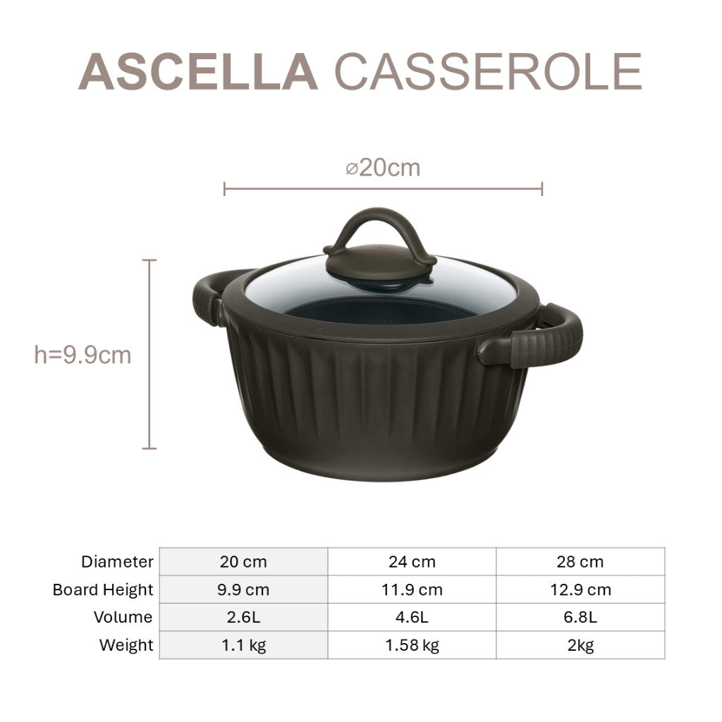 Resto Kitchenware Ascella Casserole With Lid 20cm/24cm/28cm