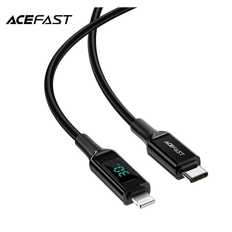 ACEFAST C6-01 USB-C to 30W Zinc Alloy Digital Display Braided Charging Data Cable (1.2m) - Black