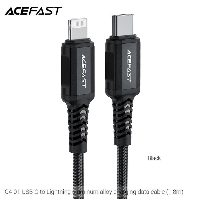 ACEFAST C4-01 USB-C to 30W Aluminum Alloy Charging Data Cable (1.8m) - Black