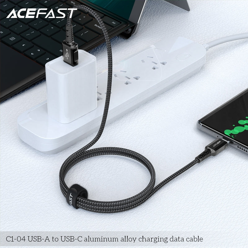 ACEFAST C1-04 USB-A to USB-C 3A Aluminum Alloy Charging Data Cable (1.2m) - Black