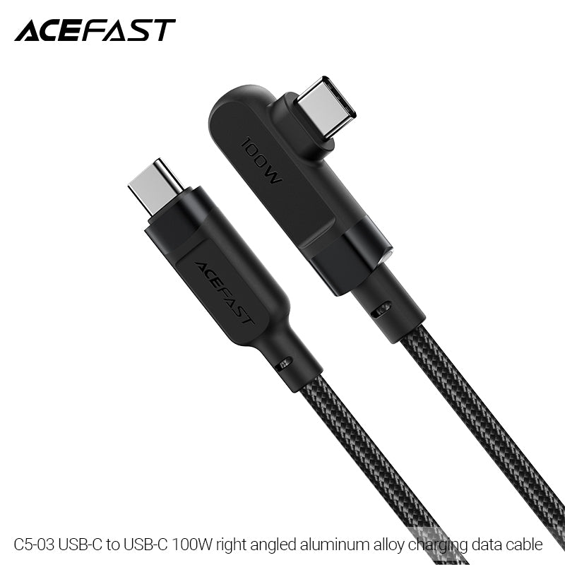 ACEFAST C5-03 USB-C to USB-C 100W Right Angled Aluminum Alloy Charging Data Cable (2m) - Space Gray