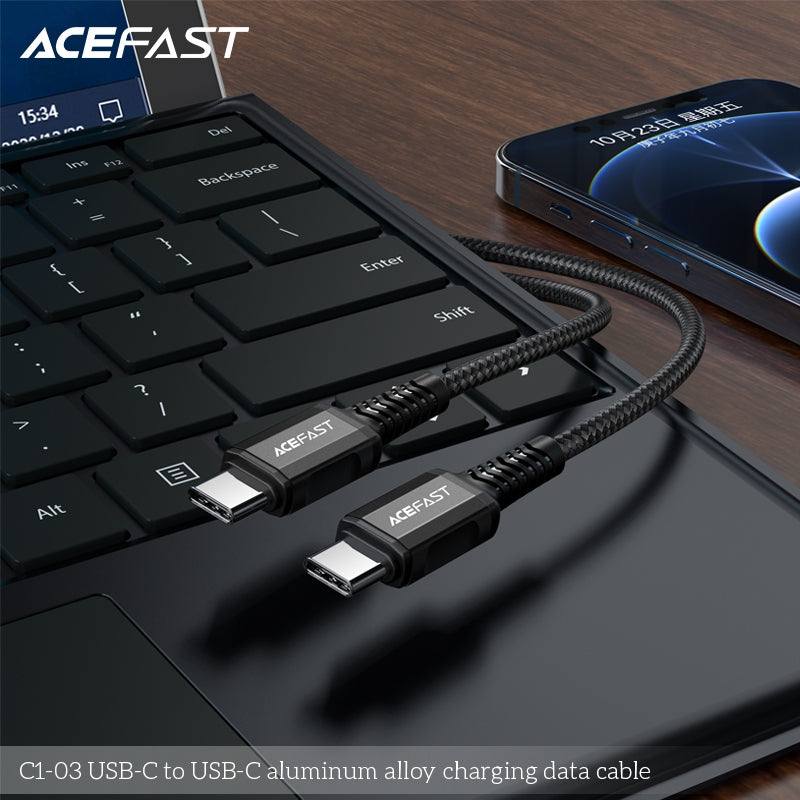 ACEFAST C1-03 USB-C to USB-C Aluminum Alloy Charging Data Cable (1.2m) - Black