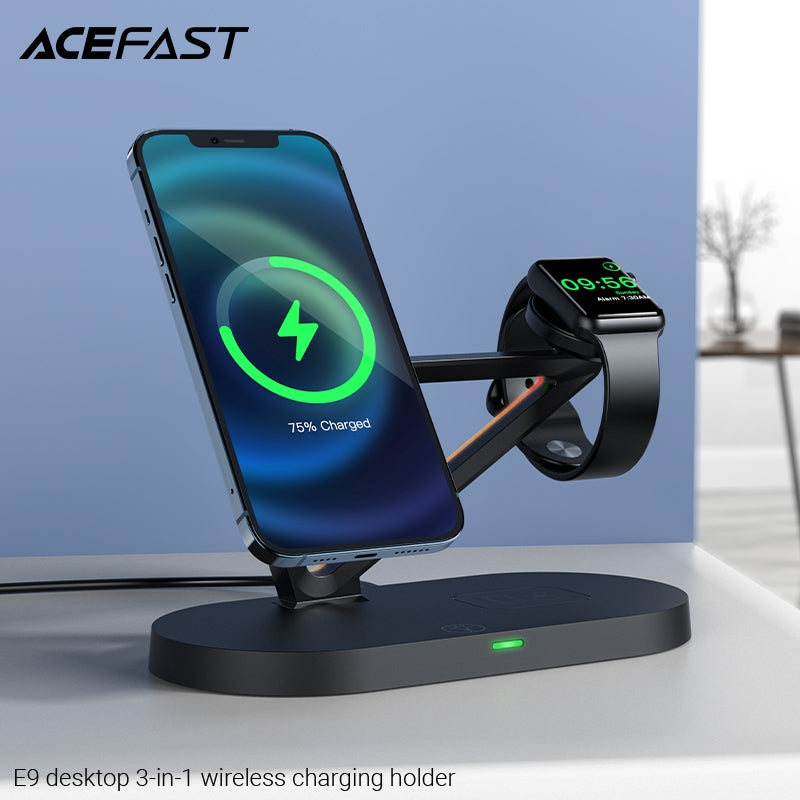 ACEFAST E9 Desktop 3-in-1 Wireless Charging Holder - Black