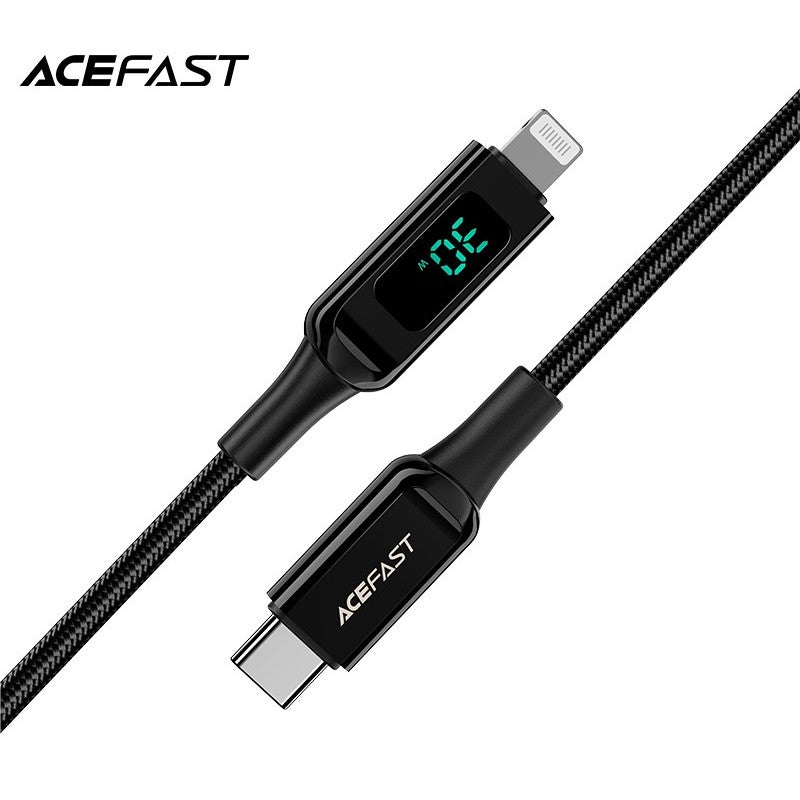 ACEFAST C6-01 USB-C to 30W Zinc Alloy Digital Display Braided Charging Data Cable (1.2m) - Black