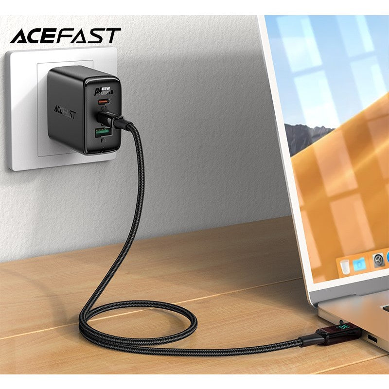 ACEFAST C6-01 USB-C to 30W Zinc Alloy Digital Display Braided Charging Data Cable (1.2m) - Black
