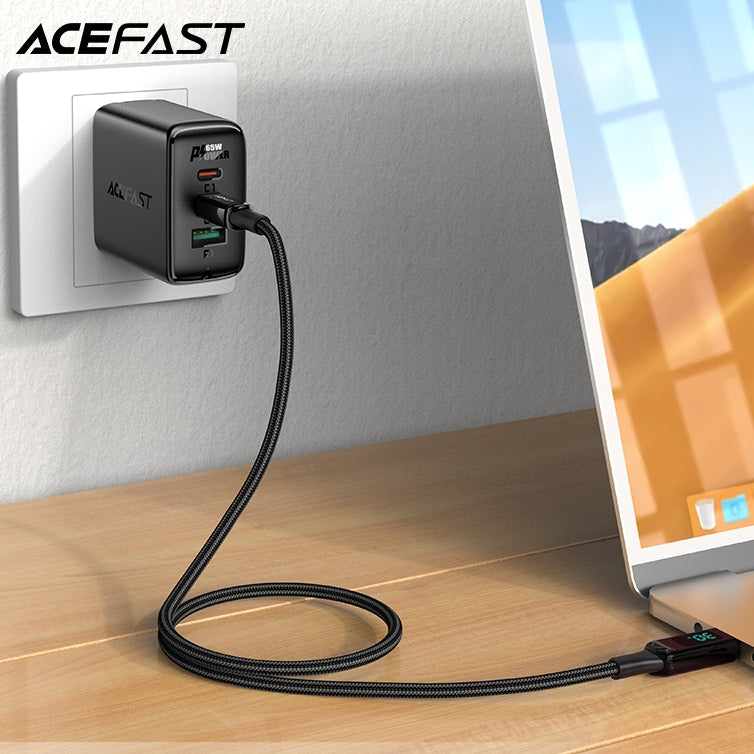 ACEFAST C6-01 USB-C to 30W Zinc Alloy Digital Display Braided Charging Data Cable (1.2m) - Black