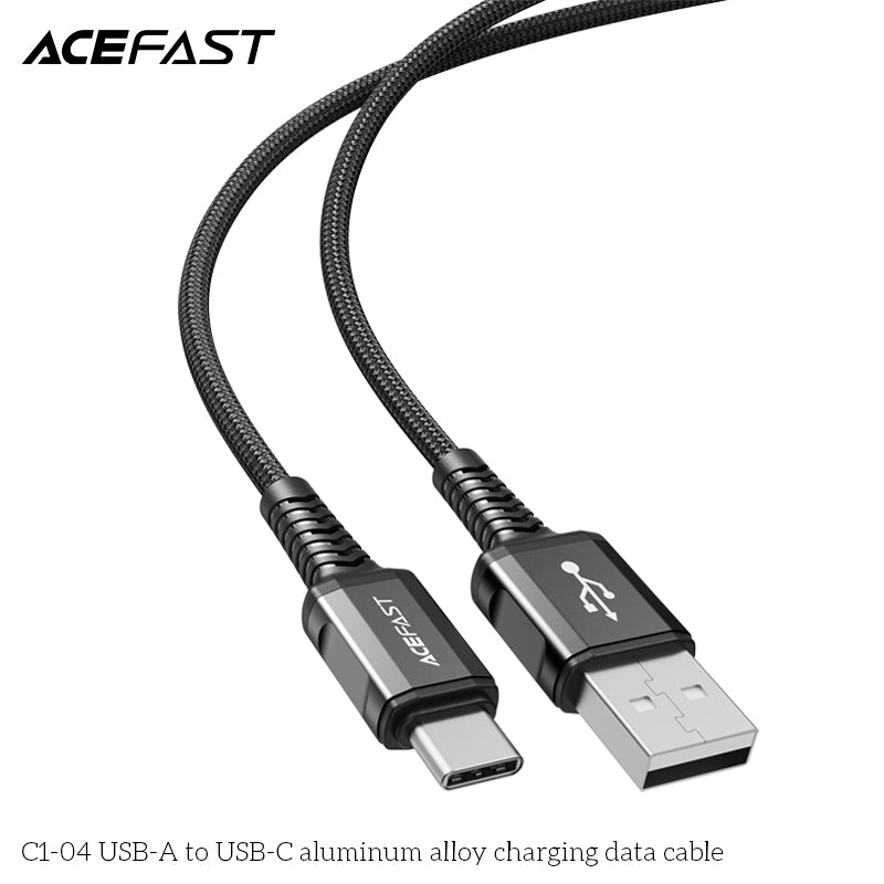 ACEFAST C1-04 USB-A to USB-C 3A Aluminum Alloy Charging Data Cable (1.2m) - Black