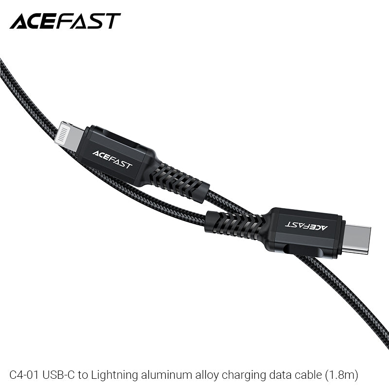 ACEFAST C4-01 USB-C to 30W Aluminum Alloy Charging Data Cable (1.8m) - Black