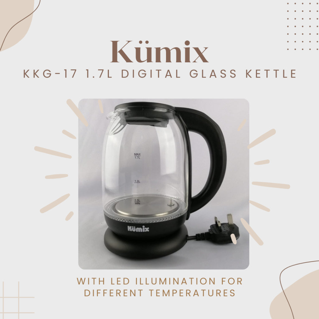 Kumix 1.7 Litre Digital Glass Kettle with LED illumination for different temperatures