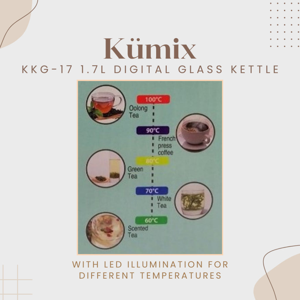 Kumix 1.7 Litre Digital Glass Kettle with LED illumination for different temperatures