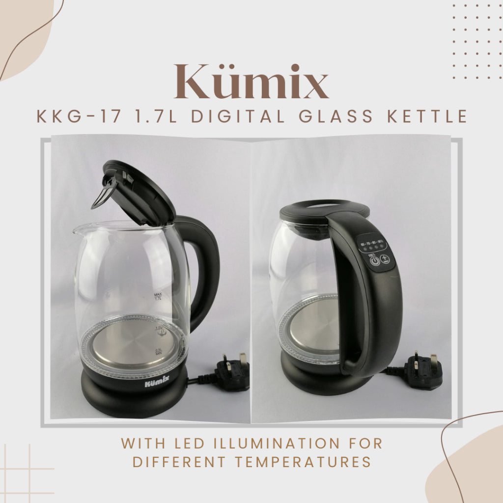 Kumix 1.7 Litre Digital Glass Kettle with LED illumination for different temperatures